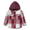 Down Coat Boys Girls Clothes Children Korean Tees Baby Hooded Button Down Jacka barn Plaid Cotton Tops Spring Autumn Pocket Shirts J230823