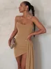 Basic Casual Kleider Khaki Mini Trägerloses Kleid 2023 Sommer schwarzer helles Seidenkorset Bodcon für Frauen sexy Rückenlosen Abendparty Club Outfits 230822