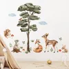 Wall Stickers Watercolor Cartoon Tree and Forest Animals Deer Bunny for Kids Room Baby Nursery Decals Home Decor 230822