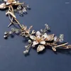 Hair Clips Bridal Jewelry Gold Color Headband Hairband Pearl Crystal Headpiece For Brides Women Headdress Headwear Wedding Accessories