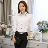 Kvinnor S BLOUSES SHIRTS Fashion Elegant Office Lady Blus Women Casual White Blue Shirt Lapel Collar Long Sleeve Korean Style Botton Female Top 230823