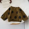 Children Furry Hoodie Baby Polka Dot Thick Crew Neck Jumper Polka Dot Top