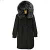 여자 모피 Utra Long Women Parkas 2023 Winter Real Collar Hooded Overcoat 탈착식 렉스 라이너 슬리브 wadded 재킷