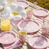 Other Event Party Supplies 9697pcs Daisy Themed Birthday Pink Disposable Tableware Paper Plates Napkins Banner Baby Shower Wedding Decoration 230822