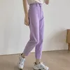 Calça feminina 2023 Purple Casual Cintura Alta Mulheres Femininas Mulhers Outwear