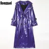 Womens Leather Faux Nerazzurri Long waterproof black patent leather trench coat for women double breasted iridescent oversized 7xl 230822