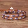 Pulseras de encanto Boho Cuero Mixto Cuadrado Piedras Naturales 2 Strands Wrap Vintage Weaving Pulsera Drop