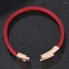 Bracelets de charme Tendance Femmes Bijoux Hommes Rouge Bracelet En Cuir Tressé Pour Femme Homme Bracelete Fermoirs En Acier Mâle Bracelet Dames Cadeau