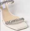 Elegante Brial Wedding Bing Sandalias Zapatos con correas de cristal Punta cuadrada Adornado con cristales Satén Negro Astilla Blanco Señora Gladiador Sandalias Vestido de fiesta