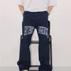 Men s jeans y2k män s blå och svart tvättade bokstäver tryckt jeans high street retro amerikansk lös wide ben mode raka ben byxor 230823