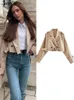 Kadın Ceket Kısa Ceket Khaki Kırpılmış Trençkot Yakası yakalı üst uzun kollu ceketler kemer bahar sokak kıyafeti 230822
