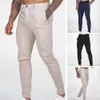 Pantalones de hombre Cintura ajustable Hombres Color sólido Elegante Slim Fit Pantalones de negocios Tela fina suave transpirable con tobillo 230822