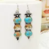 Necklace Earrings Set Vintage Silver Color Natural Turquoises Drop Long Earring Ethnic Crystal Dangle For Women Boho Jewelry