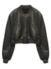 Damen Leder Faux Vintage Bomber Chic Cropped Pu Gothic Racing Jackets weibliche Biker Motorrad Baseballmäntel Streetwear 230822