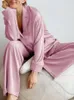 Frauen Nachtwäsche Linad Pink Pyjamas für Frauen 2 -Stück -Sets Lose Langarm weibliche Freizeithose Anzüge 2023 Herbst Nachtwäsche Solid