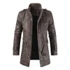 Men's Trench Coats Winter Men's Thick Fleece Leather Jacket Coat Long Outwear Fashion Warm Casual Vintage Clothing for Men Steampunk Biker Jaqueta 230822