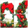 Decorative Flowers Christmas Door Wreath Decor Artificial Pine Leaves Garland With Balls And Bowknot For Wall Party Fireplace