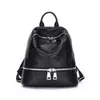 School Bags Black Genuine Leather Backpack Girls Female Bag Soft Cowskin Lady Bagpack Double Shoulder Travel Ins