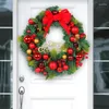 Decorative Flowers Christmas Door Wreath Decor Artificial Pine Leaves Garland With Balls And Bowknot For Wall Party Fireplace