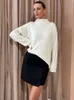 Frauenpullover werfen weiß gerippte hohle Frauen Pullover losen hohe Taille elegant schlanker Strickpullover Langarm Damen Fashion Streetwear 230822