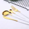 24 pezzi di stoviglie in oro bianco set in acciaio inossidabile cucchiaino cucchiaio set da cucina set di posate set di posate set all'ingrosso HKD230812