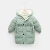 Daunenmantel Neue Winter Kinder Down gepolsterte Jacke mittelgroße Babyjacke für Jungen und Mädchen Solid Color Casual Kapuze -Jacke Strickjacke J230823