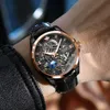 腕時計Ooupinke Original Brand Men for Men Mechanical Luxury Classic Skeleton Sapphire ReatherSports Wrist Watches230822