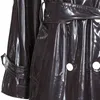 Womens Leather Faux Nerazzurri Long waterproof black patent leather trench coat for women double breasted iridescent oversized 7xl 230822