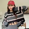 Kobiety swetry amerykańskie retro pulovers kobiety Design Design moda Studenci Sweter w paski Sweter przycięty streetwear harajuku cool all-mecz