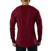 Camisetas para hombre Primavera Otoño Casual en casa Camiseta Color sólido Manga larga Cuello redondo Camisa con botones Tops