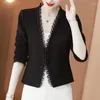 Women's Jackets Spring Autumn Short Coat Women 2023 Loose Lace Nail Bead V-Neck Jacket Pure Colour Fashion Cardigan Thin Outerwear Female