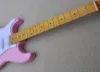 6 String Pembe Sol El Elektro Gitar SSS Pikapları Beyaz Pickguard Özelleştirilebilir