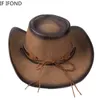 Brede rand hoeden emmer hoeden 100 lederen mannen vrouwen westerse cowboy hoed wijd rand peetfather gentleman kerk sombrero hombre jazz cap 230822