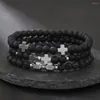 Bracelets de charme 3pcs / lot naturel hématite pierre croix noir mat perlé à la main hommes femmes prière fitness couple bijoux cadeau