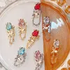 Nail Art Decorations 10Pcs Nail Art Dangle Designer Charms Zircon Tulip Chain Design Multi-Colors Luxury Nail Art 3D Accessories For Manicure Jewelry 230822