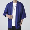 Vêtements ethniques Veste kimono légère pour hommes Sept manches Cardigan ouvert sur le devant Manteau de style japonais Peignoir