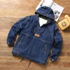 Herrjackor 2023 Spring Hooded Sports Casual Sweater Cotton Loose Korean Style Stitching Denim Jacket Brand Clothing