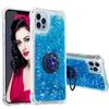 İPhone 15 için lüks elmas parmak yüzüğü tutucu Quicksand Case ve 14 13 Pro Max Mini Samsung Galaxy S21 Fe Ultra Plus Yumuşak TPU Sıvı Bling Glitter Stand Telefon Kapağı