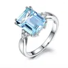 Anelli di nozze Princess Cut Lake Blue Rettangle Zircone Engagement for Women Silver Colore Promise Bande da sposa Gioielli di compleanno CZ