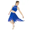 Stage Wear Royal Blue Nylonlycra Mesh Dance Crop Top Top Chiffon Fantasia de Performance para Senhoras e Meninas 13 Tamanhos