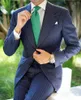 Herrenanzüge Navy Anzug 2 Stück Blazer Hosen Single Breasted Peaked Revers Business Pinstripes Hochzeitsbräutigam maßgeschneidertes Kostüm Homme