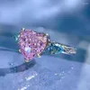 Ringos de cluster Springlady Luxury 925 Sterling Silver Love Heart 8 mm Rosa Sapphire Gemstone Wedding noivado de jóias finas para mulheres