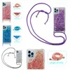 Quicksand Soft TPU -schokbestendige kisten voor iPhone 15 Plus 14 Pro Max 13 12 13 11 XR XS 8 7 6 Liquid Bling Glitter Sparkle Drijvende telefoon achteromslag Crossbody schouderband