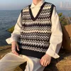 Men's Vests Irregular Stripes Casual Pullover Sweater V Neck Knitted Vest Men Sleeveless Top Quality Clothing B234