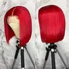 220% densité rouge court Bob 13*1 dentelle avant perruques de cheveux humains pour les femmes brésilienne transparente perruque de cheveux humains droite couleur Remy cheveux