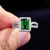 Cluster Rings Fashion Luxury 925 Silver Emerald Green Zircon Open Ring Wedding Engagement Party Gift Jewelry Wholesale