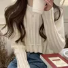 女性用ニットJMPRS韓国のニットセーターの女性は、シックなストライプクロップドプルオーバーニットウェアスイートソリッドパッチワークプレッピースタイルトップ