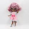 Dockor Icy DBS Blyth Doll naken 16 BL22407216 Joint Body With Super Black Hud och Pink Mixed Curly Hair Glassy Face 230822