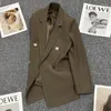 Frauenanzüge Casual Anzug Jacke Herbst Winter Britisch-Stil Metal Doppelreihe Mode Reis-weiß schwarzes Pendeln