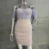 Lässige Kleider Skyblue Color Ladies von der Schultermodet Sexy Bodycon Mini Kleid Mädchen Geburtstagsfeier Feiern Sie Vestido
